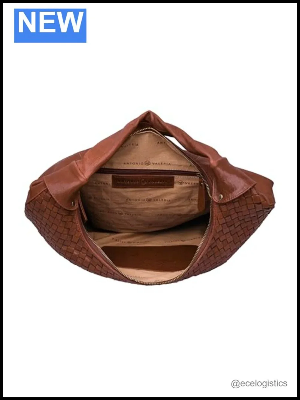 Braided Leather Hobo Tote Bag with Zipper Pockets, Hand-Carry